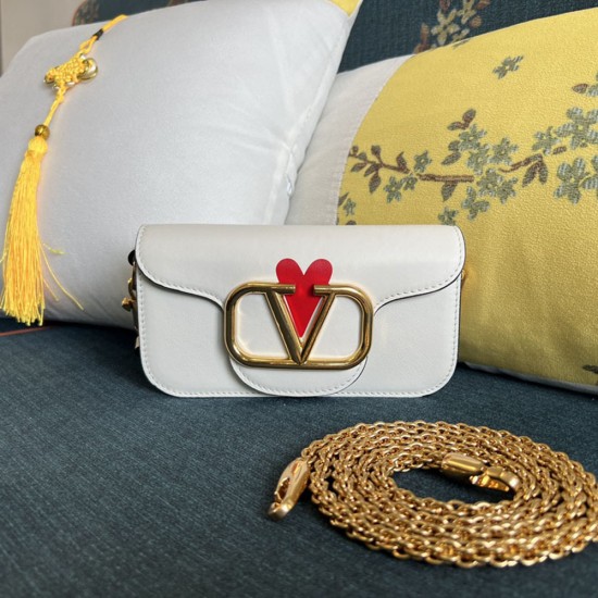 Valentino Loco Calfskin Small Shoulder Bag With Heart Print 20cm
