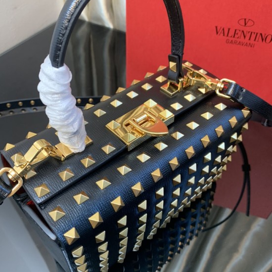 Valentino Garavani Rockstud Alcove Grainy Calfskin Box Bag with All-Over Studs