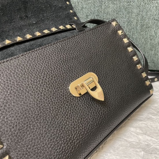 Valentino Rockstud Grainy Calfskin Messenger Bag