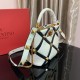Valentino Small Roman Stud The Handle Bag in Lambskin Nappa With Contrast Color
