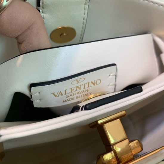 Valentino Small Roman Stud The Handle Bag in Lambskin Nappa With Contrast Color