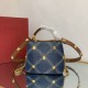 Valentino Small Roman Stud The Handle Bag in Denim With Chain