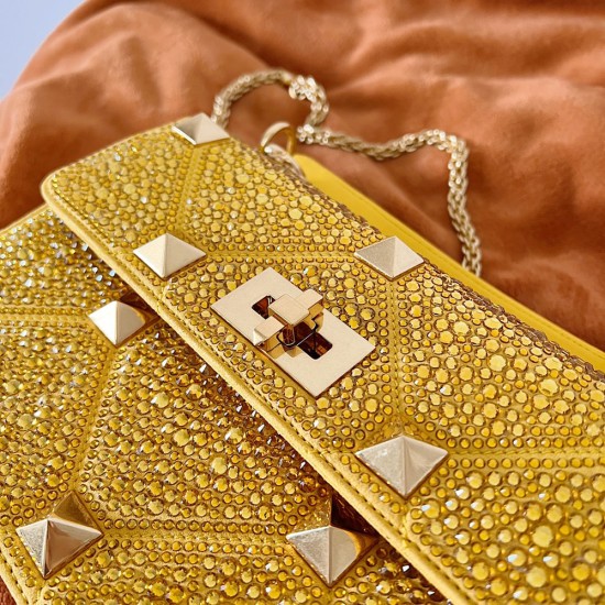 Valentino Roman Stud Medium Bag With Chain And Rhinestone 25cm 7 Colors