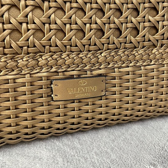 Valentino Garavani Small Vsling Handbag In Woven metallic Calfskin 22cm 2 Colors