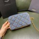 YSL Becky Double-Zip Pouch In Blue Demin and Brown Suede