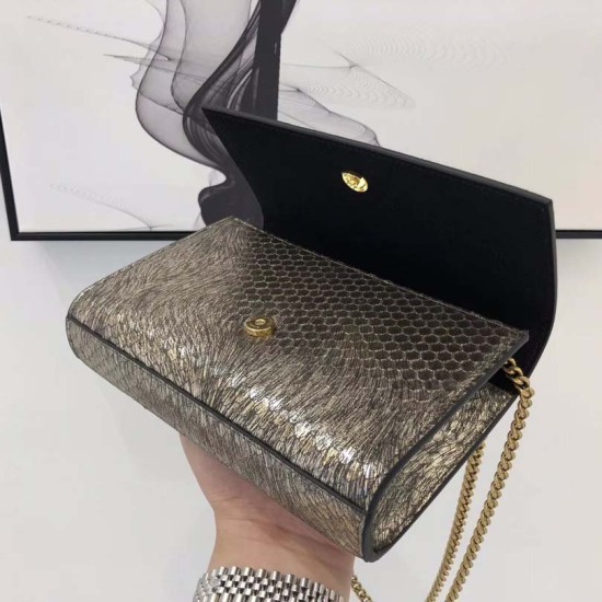 YSL Kate Chain Bag in Silver Snake Pattern Calfskin Leather