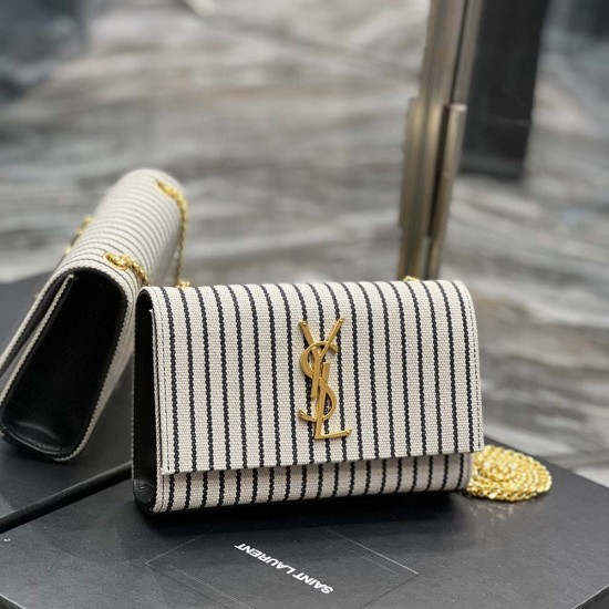 YSL Kate Chain Bag in Cotton Linen and Calfskin Leather
