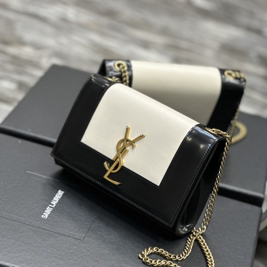 YSL Small Kate In Smooth And Shiny Black White Leather