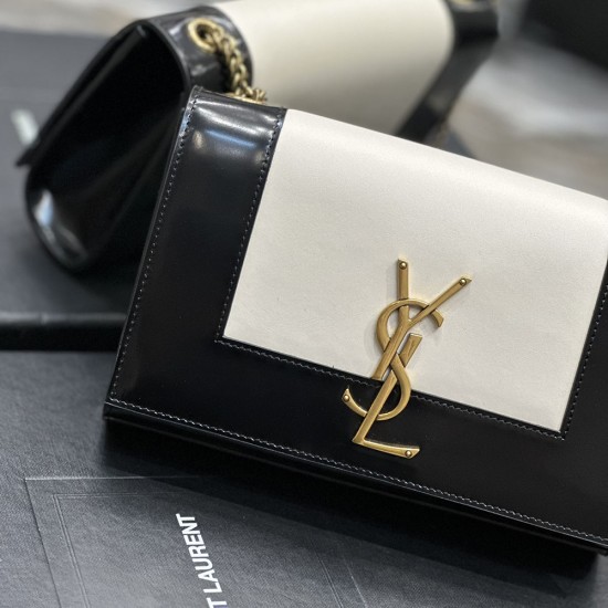 YSL Small Kate In Smooth And Shiny Black White Leather