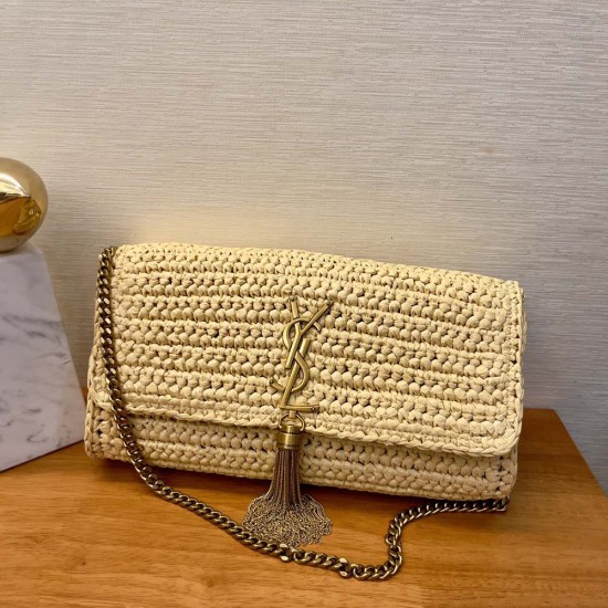 YSL Kate 99 Chain Bag With Tassel In Raffia 3 Colors