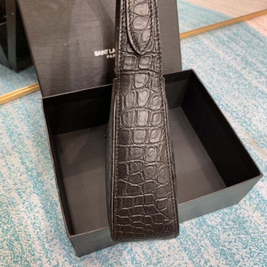 YSL LE 5 À 7 Hobo Bag In Black Crocodile Embossed Calfskin Leather 2 Colors