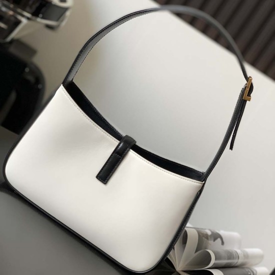 YSL LE 5 À 7 Hobo Bag In White And Black Calfskin Leather 