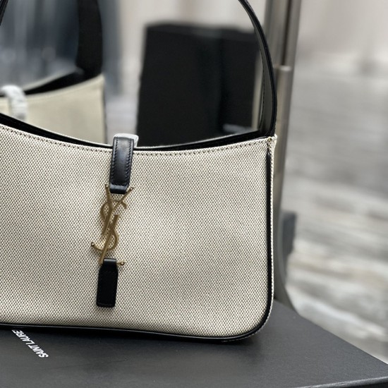 YSL LE 5 À 7 Hobo Bag In Linen And Calfskin Leather