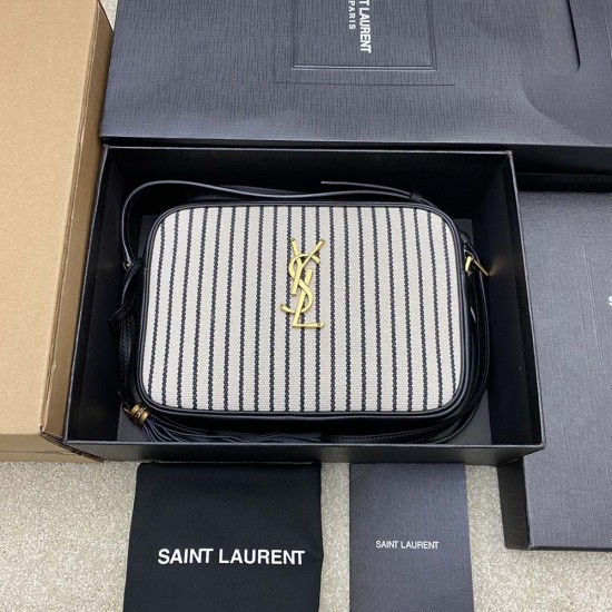YSL Lou Camera Bag In Canvas and Calfskin Leather 