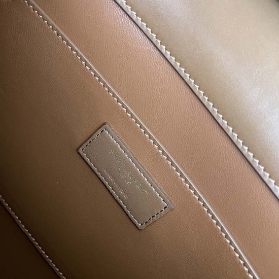 YSL Manhattan Shoulder Bag In Canvas and Brown Calfskin Leather