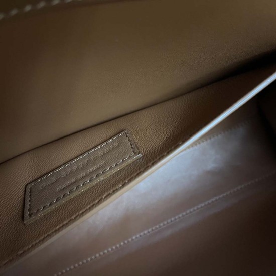 YSL Manhattan Shoulder Bag In Canvas and Brown Calfskin Leather