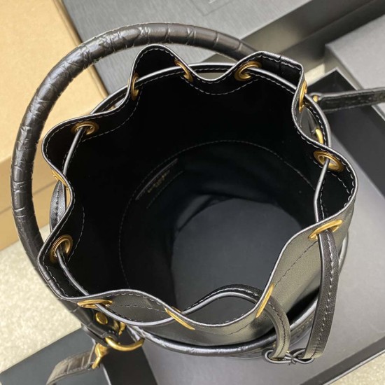 YSL Bucket Bag In Crocdile Pattern Calfskin