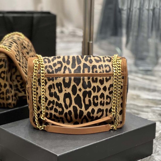 YSL Niki In Leopard Print Suede Vintage Calfskin Leather