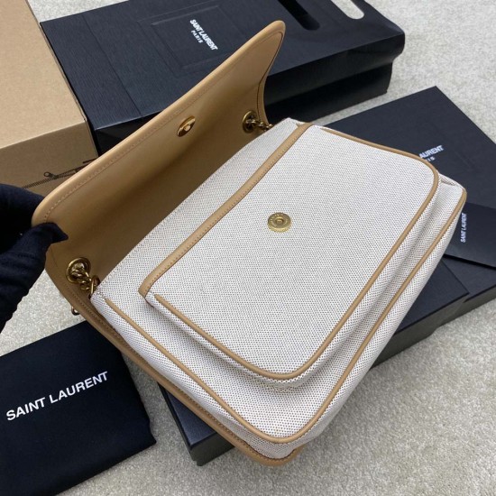 YSL Niki In Linen and Calfskin Leather