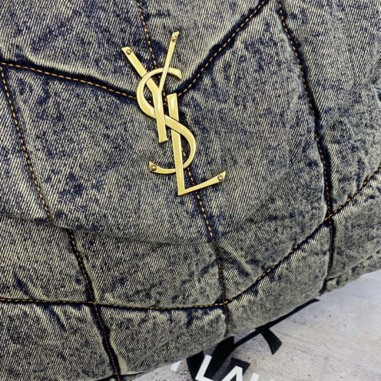 YSL Puffer Bag In Vintage Denim Suede Calfskin Leather