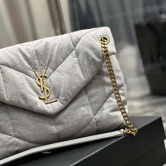 YSL Puffer Bag In Cotton and Calfskin Leather
