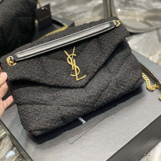 YSL Puffer Bag In Woolen and Calfskin Leather