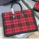 YSL Rive Gauche Tote Shopping Bag in Black Linen Red Wollen And Calfskin Leather