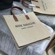 YSL Rive Gauche N/S Tote Shopping Bag in Grey Linen And Brown Calfskin Leather