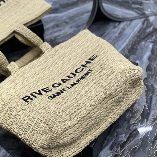 YSL Rive Gauche Raffia Knit Tote Shopping Bag 3 Colors
