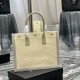 YSL Rive Gauche Tote Shopping Bag in Linen And Calfskin Leather