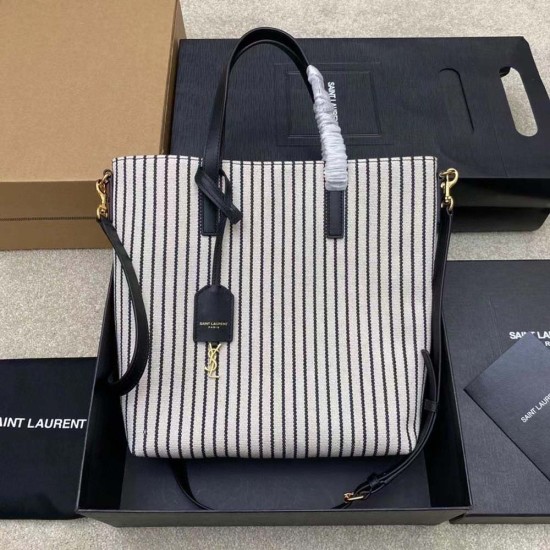 YSL Shopping Saint Laurent Toy In Canvas and Supple Carfskin 