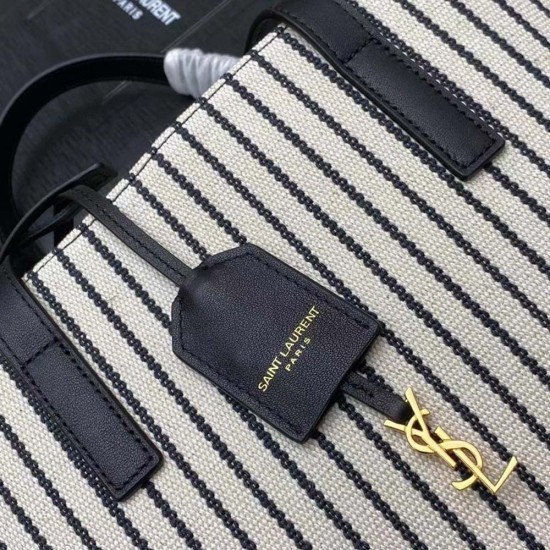 YSL Shopping Saint Laurent Toy In Canvas and Supple Carfskin 