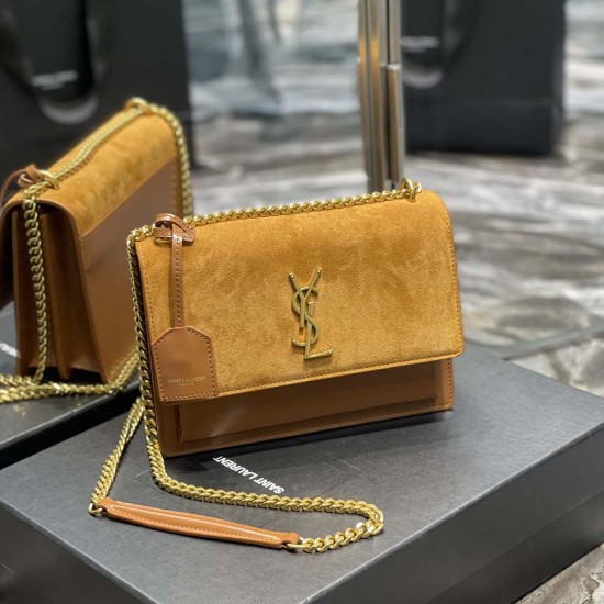 YSL Sunset Medium Chain Bag in Suede Calfskin Leather 3 Colors