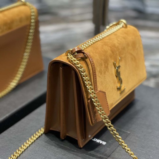 YSL Sunset Medium Chain Bag in Suede Calfskin Leather 3 Colors