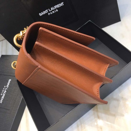 YSL Sunset Medium Chain Bag in Brown Calfskin Leather